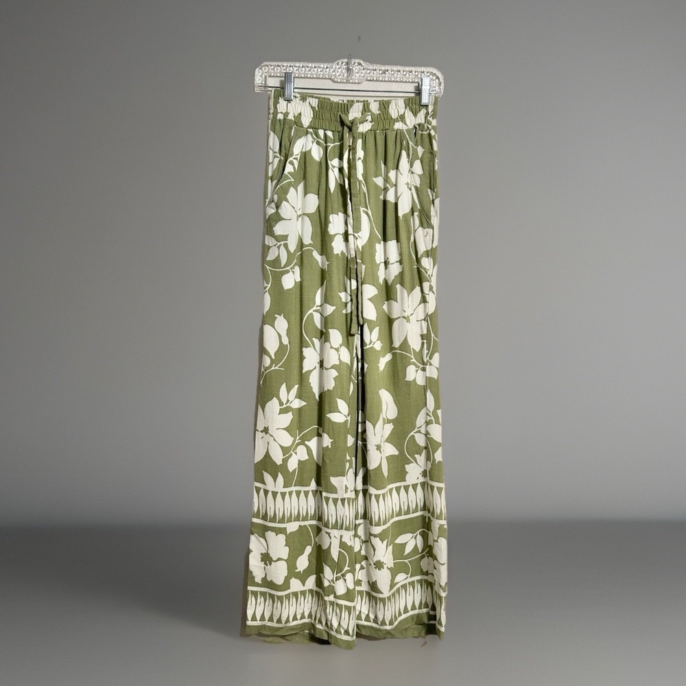 Sienna Sky Olive Green and White Floral Wide Leg Pants